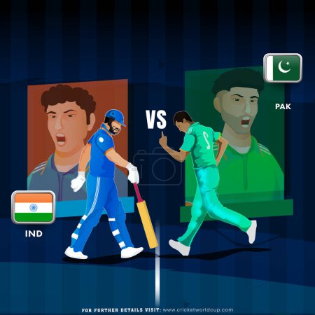 Ilustración de T20 Cricket Match Between India VS Pakistan Players on Blue Stripe Background (en inglés). Diseño de póster publicitario. - Imagen libre de derechos
