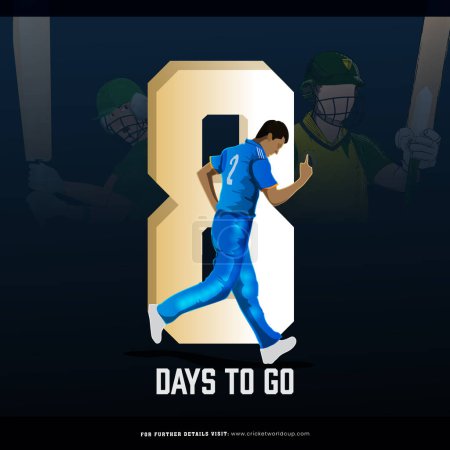 T20 Cricket Match 8 Day To Go Based Poster Design with Indian Bowler Appealing for Out Decision on Dark Background.