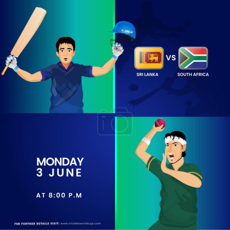 Illustration for T20 Cricket Match Between Sri Lanka VS South Africa Team with Batter Player, Bowler Character in National Jersey. Advertising Poster Design. - Royalty Free Image