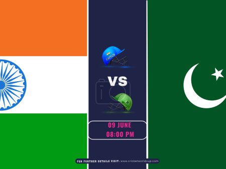 Ilustración de T20 Cricket Match Between India VS Pakistan Team on 9th June, Social Media Poster Design in National Flag Color. - Imagen libre de derechos