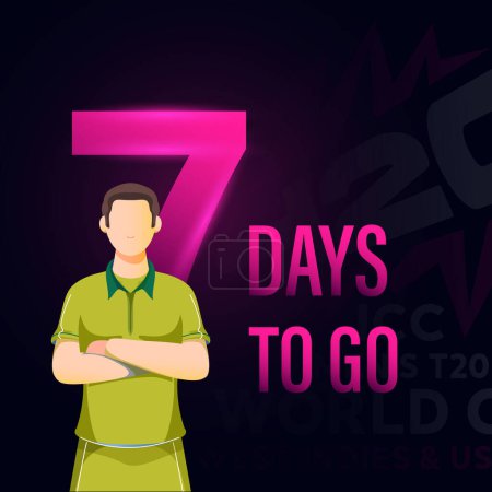 Ilustración de Partido de Cricket de la Copa Mundial de Cricket T20 Masculino ICC comenzará a partir de 7 días Diseño de póster basado en la izquierda con el personaje del jugador de cricket de Australia en fondo oscuro. - Imagen libre de derechos