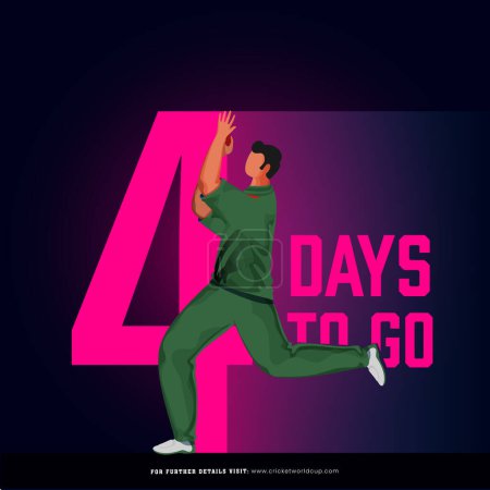 T20 Cricket-Spiel ab 4 Tage links basiert Poster-Design mit Pakistan Bowler Spieler Charakter in Action-Pose beginnen.