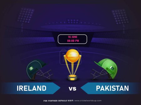 Foto de ICC Copa Mundial de Cricket T20 Masculino Partido Entre Irlanda VS Pakistán Team el 16 Junio y el Trofeo Campeones de Oro, Diseño de Cartel Publicitario. - Imagen libre de derechos