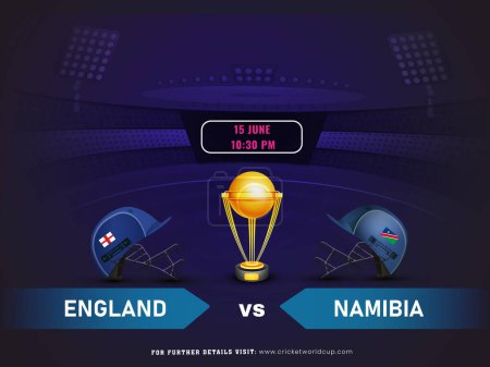 Ilustración de ICC Copa Mundial de Cricket T20 Masculino Partido Entre Inglaterra VS Namibia Team y el Trofeo de Campeones de Oro, Diseño de Cartel Publicitario. - Imagen libre de derechos