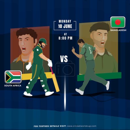 ICC Men 's T20 World Cup 2024 Cricket Match zwischen Südafrika und Bangladesh Player Team, Werbeplakat-Design.