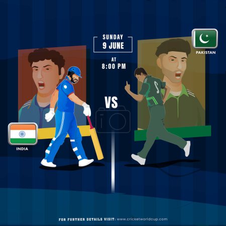 Ilustración de ICC Copa Mundial T20 Masculino 2024 Partido de cricket entre la India VS Pakistán Jugador Equipo el 9 de junio, Diseño de póster de publicidad. - Imagen libre de derechos