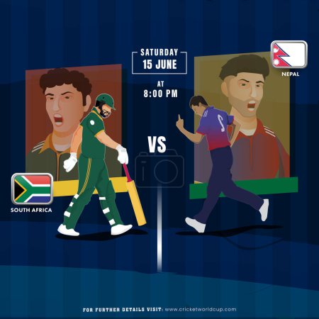 ICC Copa Mundial T20 Masculino 2024 Partido de cricket entre Sudáfrica VS Nepal Jugador Equipo, Diseño de póster de publicidad.