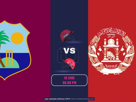 Ilustración de Póster de la Copa Mundial de Cricket T20 Masculino ICC entre las Indias Occidentales vs Afganistán Team en el diseño de la bandera nacional. - Imagen libre de derechos