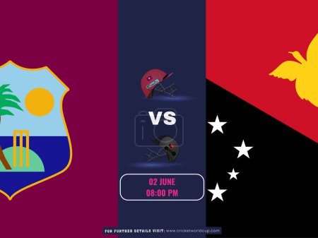 ICC Men's T20 World Cup Cricket Match Between West Indies VS Papua New Guinea Team Poster in National Flag Design.