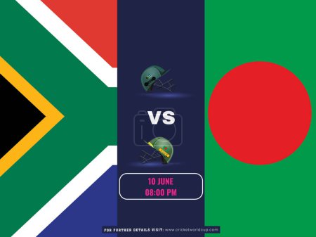ICC Men's T20 World Cup Cricket Match Between South Africa VS Bangladesh Team Poster in National Flag Design.