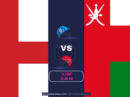 Foto de Póster de la Copa Mundial de Cricket T20 Masculino ICC entre Inglaterra vs Omán Team en el diseño de la bandera nacional. - Imagen libre de derechos