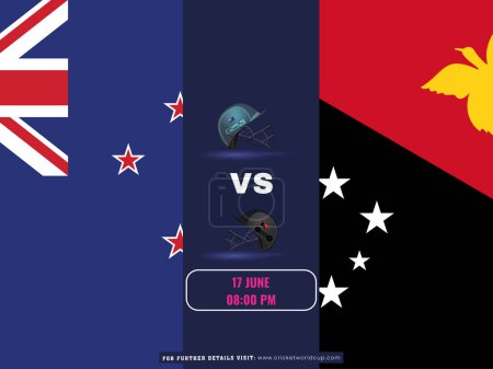 ICC Copa Mundial de Cricket T20 Masculino Partido Entre Nueva Zelanda vs Papua Nueva Guinea Team Poster en Diseño de Bandera Nacional.