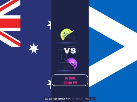 ICC Men's T20 World Cup Cricket Match Between Australia VS Scotland Team Poster in National Flag Design.