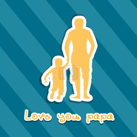 Téléchargez les illustrations : Sticker Style Père tenant la main de son enfant avec amour vous Papa Texte sur fond rayé bleu, Bonne fête des pères Poster Design. - en licence libre de droit