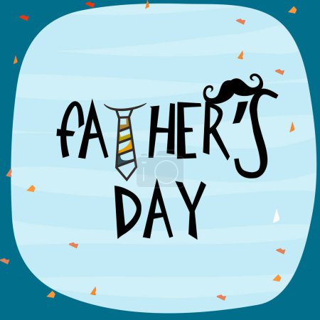 Ilustración de Tarjeta de felicitación del día del padre feliz con corbata, bigote sobre fondo azul y blanco. - Imagen libre de derechos