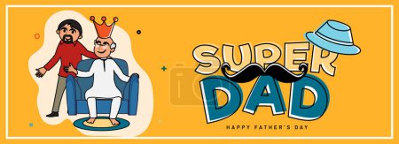Ilustración de Happy Father 's Day Banner o Header Design con Young Son entregando un premio a su padre por Super Dad. - Imagen libre de derechos