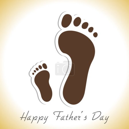 Happy Father's Day Greeting Card with Sticker Style Footprints of Dad and Child on White Background.