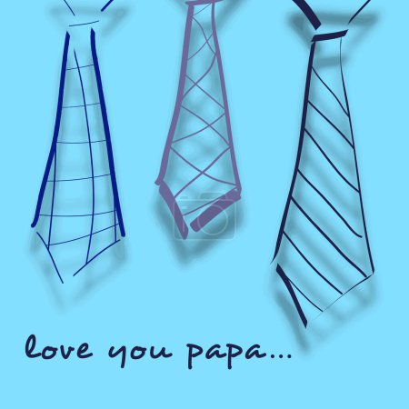 Téléchargez les illustrations : Love You Papa Texte avec trois cravates sur fond bleu pour la fête des pères heureux Concept. - en licence libre de droit
