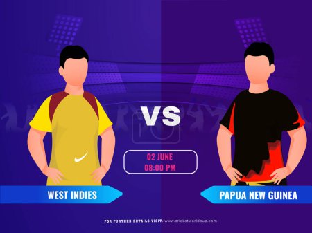 Téléchargez les illustrations : Match de cricket entre les Antilles VS Papouasie-Nouvelle-Guinée Player Team, Poster publicitaire Design. - en licence libre de droit
