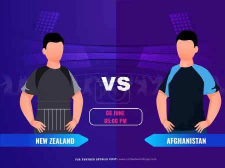Partido de cricket entre Nueva Zelanda VS Afganistán Jugador Equipo, Diseño de póster de publicidad.