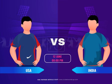 Partido de cricket entre EE.UU. VS India jugador equipo, diseño de póster de publicidad.