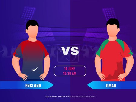 Foto de Partido de cricket entre Inglaterra VS Omán Jugador Equipo, Diseño de póster de publicidad. - Imagen libre de derechos