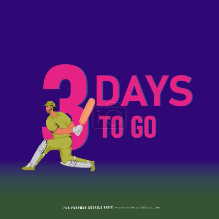 T20 cricket match poster shows 3 days left for the start with Australia batter player character in playing pose.