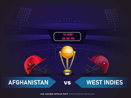 Foto de Partido de cricket entre Afganistán vs equipo de las Indias Occidentales con trofeo ganador de oro, Diseño de póster de medios sociales. - Imagen libre de derechos