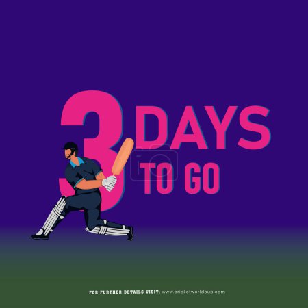 Foto de El póster del partido de cricket T20 muestra 3 días restantes para el comienzo con el personaje del jugador de bateo de Afganistán en pose de juego. - Imagen libre de derechos