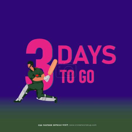 Affiche de match de cricket T20 montre 3 jours restants pour le début avec le personnage du joueur de batteur Bangladesh dans la pose de jeu.