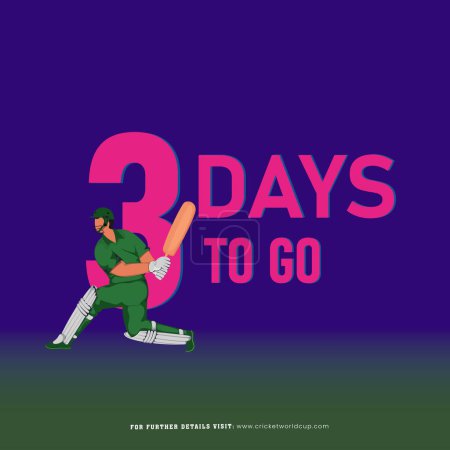Foto de Afiche del partido de cricket T20 muestra 3 días restantes para el comienzo con el personaje del bateador de Pakistán en pose de juego. - Imagen libre de derechos