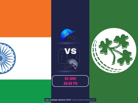 Ilustración de Cartel del equipo de Cricket Match Between India VS Ireland en el diseño de la bandera nacional. - Imagen libre de derechos