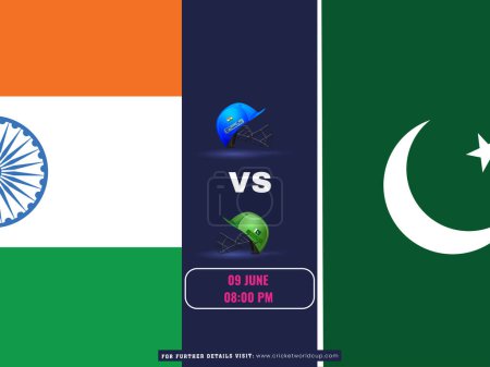 Ilustración de Cartel del equipo de Cricket entre India y Pakistán en el diseño de la bandera nacional. - Imagen libre de derechos