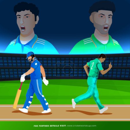 Ilustración de T20 Cricket Match Between India VS Pakistan with Cricketer Players on Stadium. Diseño de póster publicitario. - Imagen libre de derechos