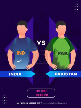 Ilustración de T20 Cricket partido entre la India VS Pakistán Jugador Equipo el 9 de junio, Social Media Poster Design. - Imagen libre de derechos