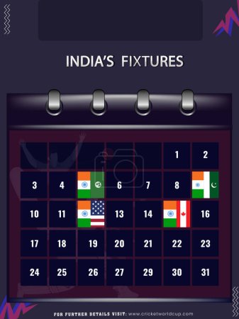 Ilustración de T20 Cricket Match Calendario de accesorios de la India basado en el diseño de póster para la publicidad. - Imagen libre de derechos