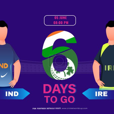 Ilustración de El partido de cricket T20 entre el equipo India vs Irlanda comienza a los 6 días, se puede utilizar como diseño de póster. - Imagen libre de derechos