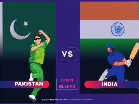 Ilustración de T20 Cricket Match Between India VS Pakistan Team on 9th June, Social Media Poster Design in National Flag Color. - Imagen libre de derechos