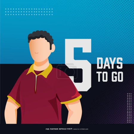 T20 Cricket-Spiel ab 5 Tage links basiert Poster-Design mit Cricketspieler Charakter im Nationaltrikot beginnen.