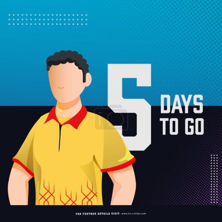 Ilustración de Partido de cricket T20 para comenzar a partir de 5 días izquierda basado en el diseño del póster con el jugador de cricket de las Indias Occidentales personaje en jersey nacional. - Imagen libre de derechos