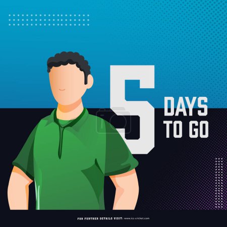 T20 Cricket-Spiel ab 5 Tage links basiert Poster-Design mit Pakistan Cricketspieler Charakter im Nationaltrikot beginnen.