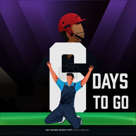 T20 Cricket-Spiel, das von 6 Tagen links basiert Plakatentwurf mit Afghanistan Bowler Spieler Charakter in Siegerpose auf Stadion beginnen.