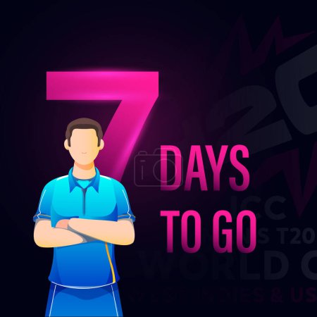 Cricket Match to Start from 7 Days Left Based Poster Design with India Cricketer Player Character on Dark Background.