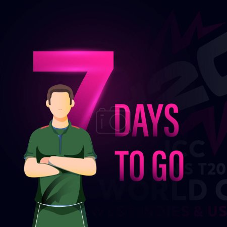 Cricket-Match beginnt in 7 Tagen mit links basierendem Poster-Design mit Bangladesch Cricketspieler-Charakter auf dunklem Hintergrund.