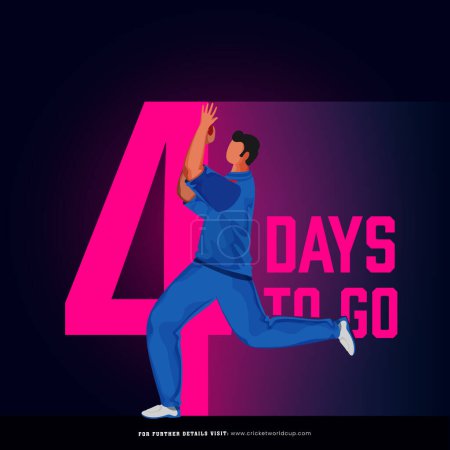 T20 Cricket-Spiel ab 4 Tage linken basierten Poster-Design mit indischen Bowler-Spieler Charakter in Action-Pose beginnen.