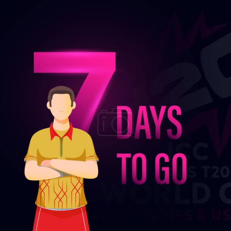Cricket Match to Start from 7 Days Left Based Poster Design with West Indies Cricketer Player Character on Dark Background.