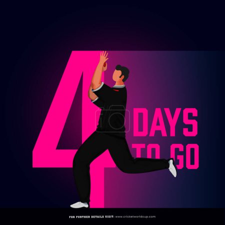 T20 Cricket-Spiel ab 4 Tage links basiert Poster-Design mit Neuseeland Bowler Spieler Charakter in Action-Pose beginnen.