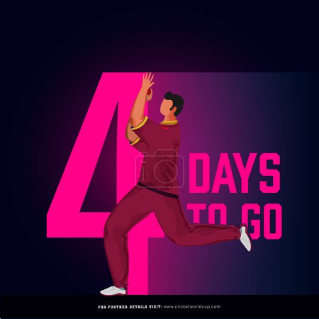 T20 Cricket-Spiel ab 4 Tage links basiert Poster-Design mit Bowler-Spieler Charakter in Action-Pose beginnen.