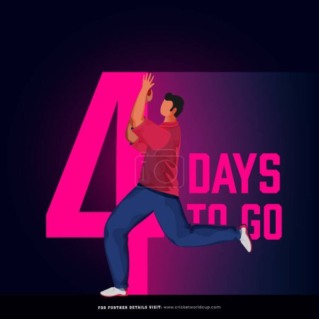 Ilustración de Partido de cricket T20 para comenzar a partir de 4 días izquierda basado en el diseño del póster con el jugador de bolos de Inglaterra personaje en pose de acción. - Imagen libre de derechos