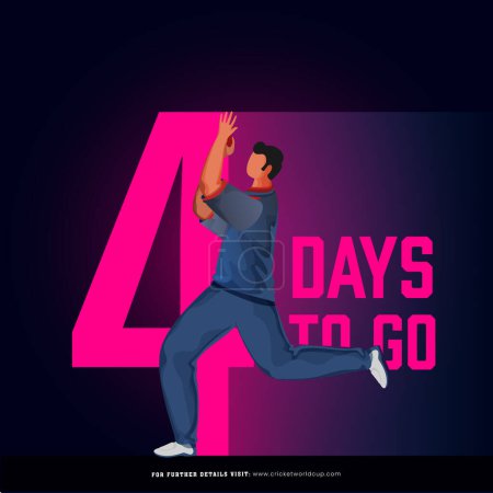 T20 Cricket-Spiel ab 4 Tage links basiert Poster-Design mit USA Bowler Spieler Charakter in Action-Pose beginnen.